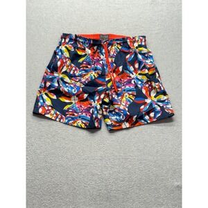 Broken Threads Mens Tropical Leaf Print Swim Trunks Navy Multicolor Size M